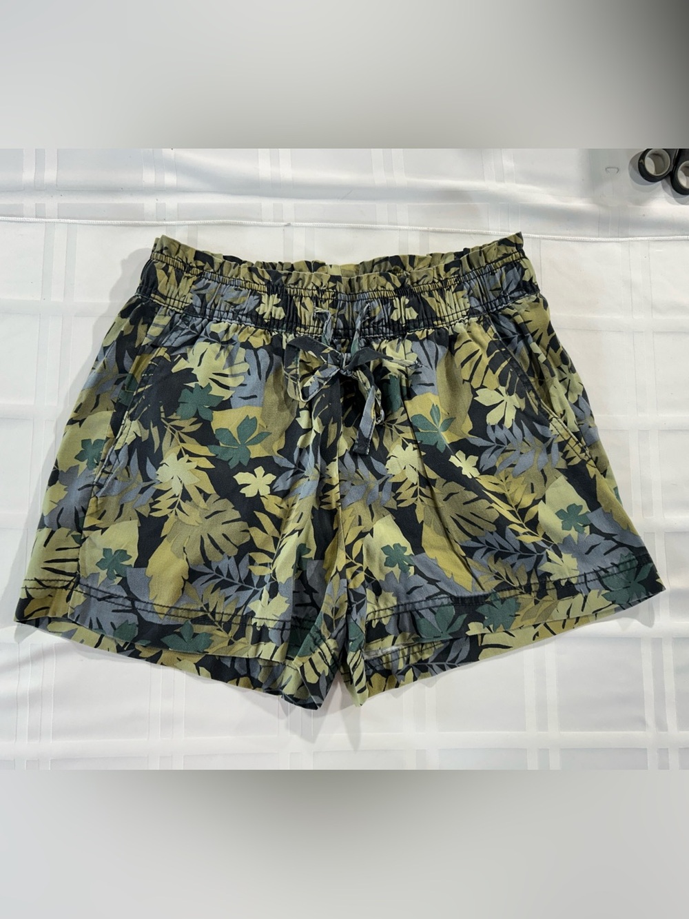 Nicole Miller Olive & Sage Tropical Print Athletic Shorts